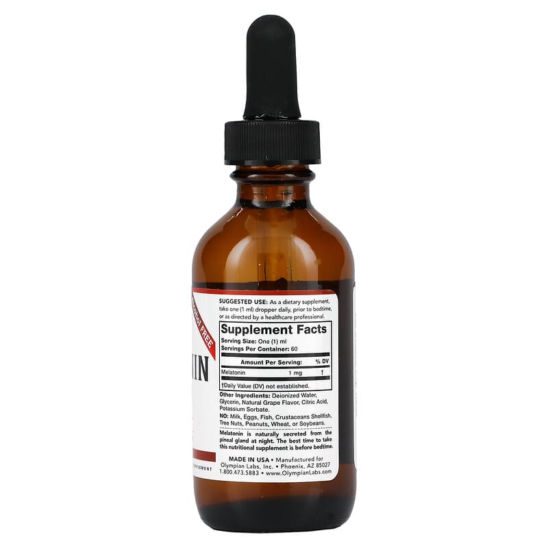 Olympian Labs Inc., Melatonin, Alcohol Free, Grape, 1 mg, 2 oz (60 ml) 710013910974