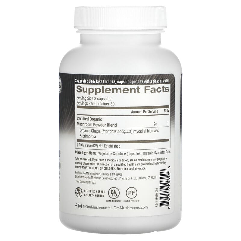 Om Mushrooms, Chaga, 667 mg, 90 Vegetable Capsules 856210008226