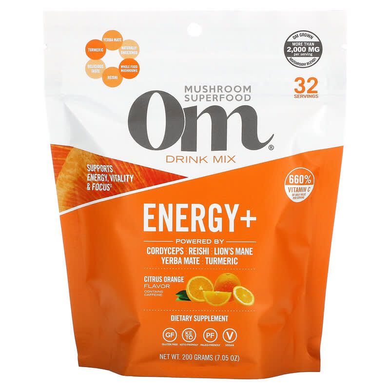 Om Mushrooms Energy+ Drink Mix Citrus Orange  7.05 oz (200 g) 850030553188
