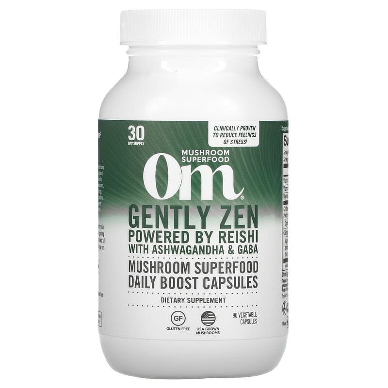 Om Mushrooms Gently Zen Powered by Reishi with Ashwagandha & GABA 90 Vegetable Capsules 850011996010