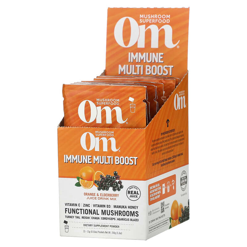 Om Mushrooms Immune Multi Boost Orange & Elderberry Juice Drink Mix 10 Packets 0.53 oz (15 g) Each 850011996034