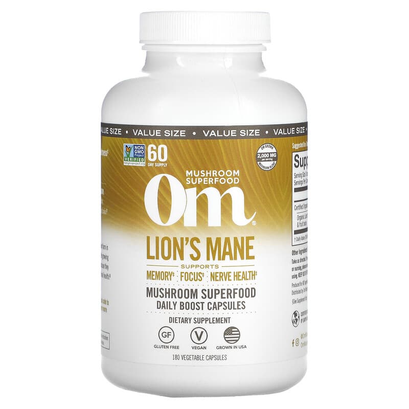 Om Mushrooms Lion's Mane Mushroom Superfood 667 mg 180 Vegetable Capsules 850011996737
