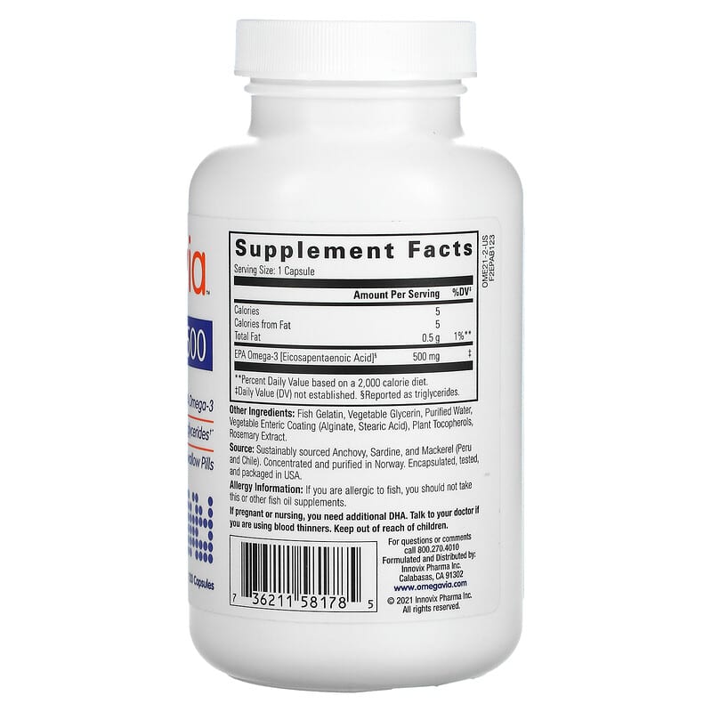 OmegaVia, EPA 500, Pure EPA Omega-3, 120 Capsules 736211581785