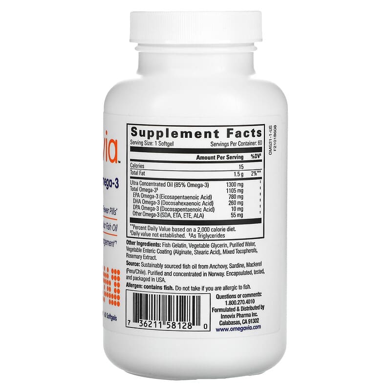 OmegaVia, Ultra Concentrated Omega-3, 60 Softgels 736211581280