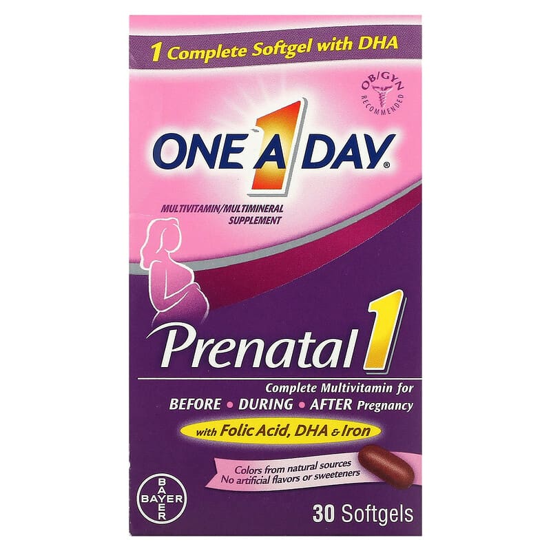 One-A-Day Prenatal 1 with Folic Acid DHA & Iron Multivitamin/Multimineral Supplement 30 Softgels 16500558170