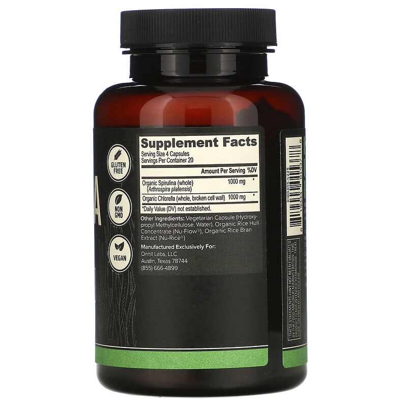 Onnit, Spirulina + Chlorella, 80 Capsules 819444015378