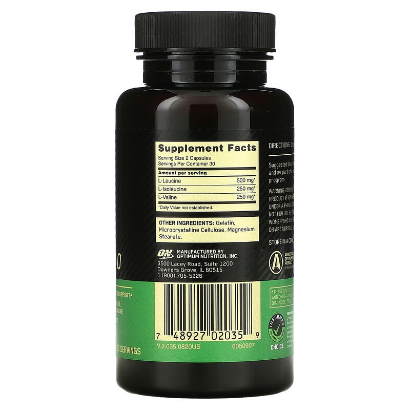 Optimum Nutrition, BCAA 1000, 500 mg, 60 Capsules 748927020359