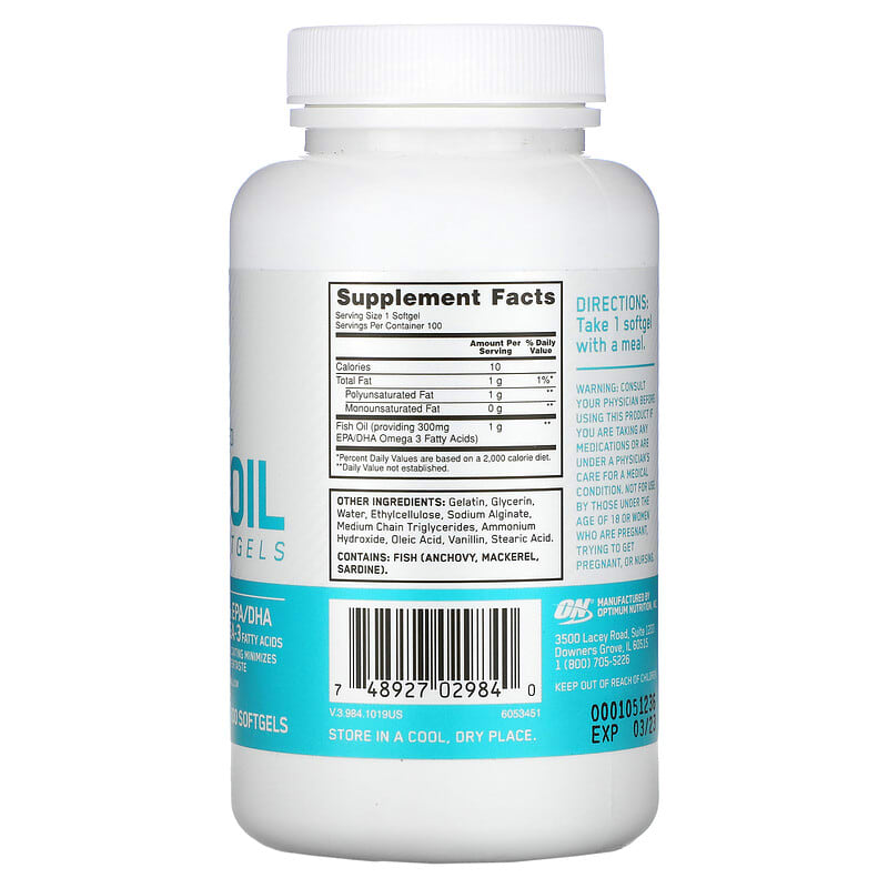 Optimum Nutrition, Enteric-Coated Fish Oil, 100 Softgels 748927029840