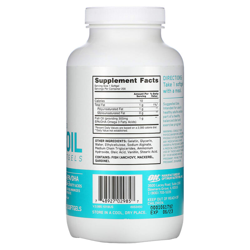 Optimum Nutrition, Enteric-Coated Fish Oil, 200 Softgels 748927029857