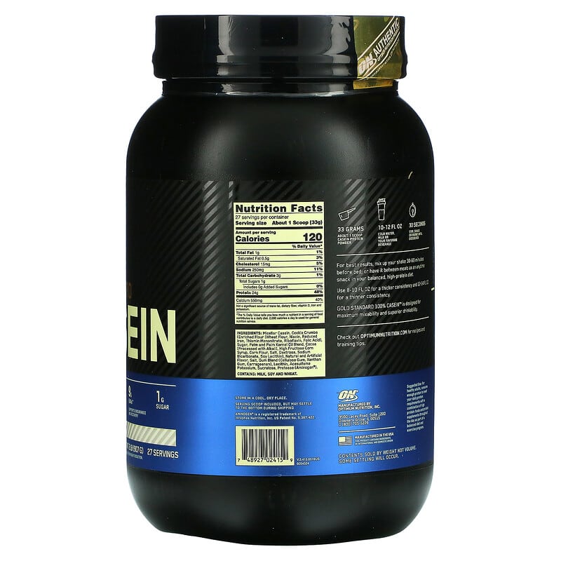 Optimum Nutrition, Gold Standard 100% Casein, Cookies & Cream, 2 lb (907 g) 748927024159