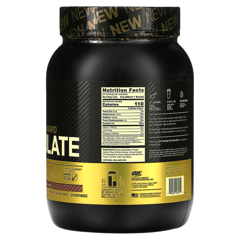 Optimum Nutrition, Gold Standard 100% Isolate, Chocolate Bliss, 1.64 lb (744 g) 748927060911
