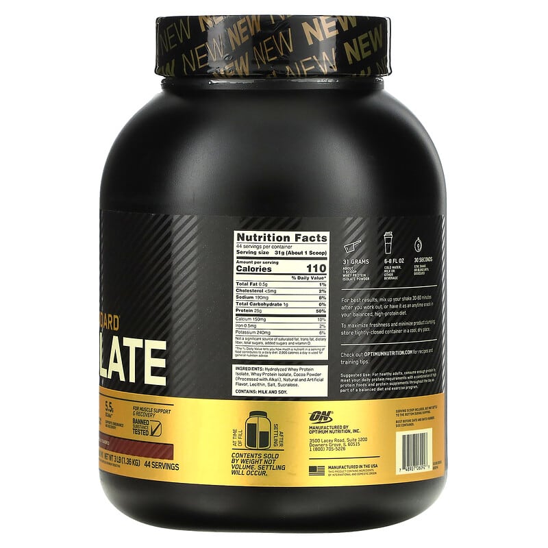 Optimum Nutrition, Gold Standard 100% Isolate, Chocolate Bliss, 3 lb (1.36 kg) 748927060928
