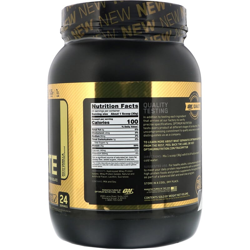 Optimum Nutrition, Gold Standard 100% Isolate, Rich Vanilla, 1.58 lb (720 g) 748927060690