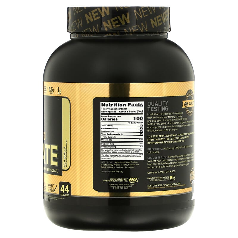 Optimum Nutrition, Gold Standard 100% Isolate, Rich Vanilla, 2.91 lbs (1.32 kg) 748927060751