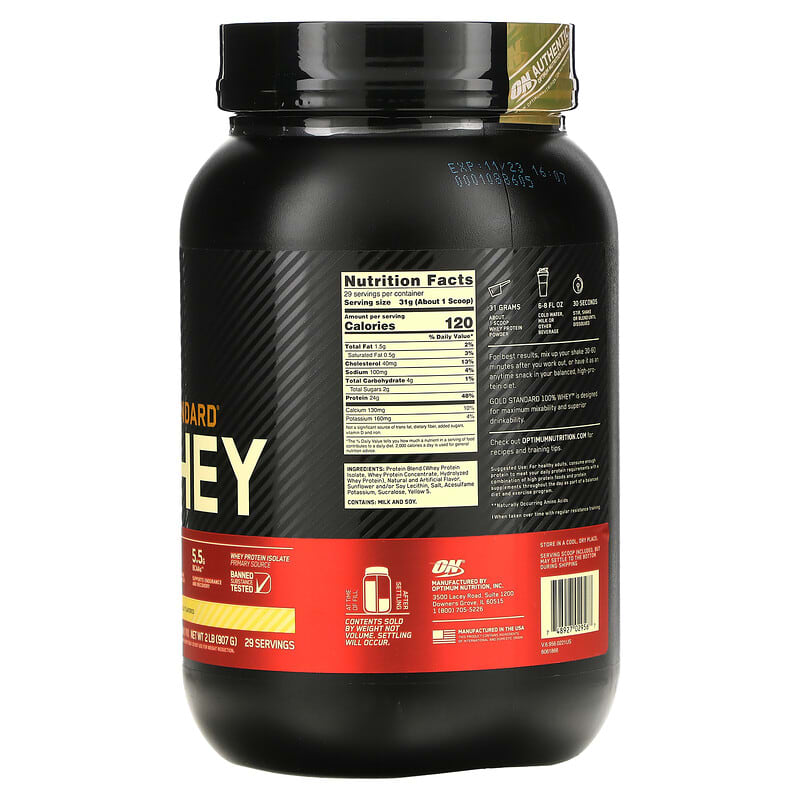 Optimum Nutrition, Gold Standard 100% Whey, Banana Cream, 2 lb (907 g) 748927029567