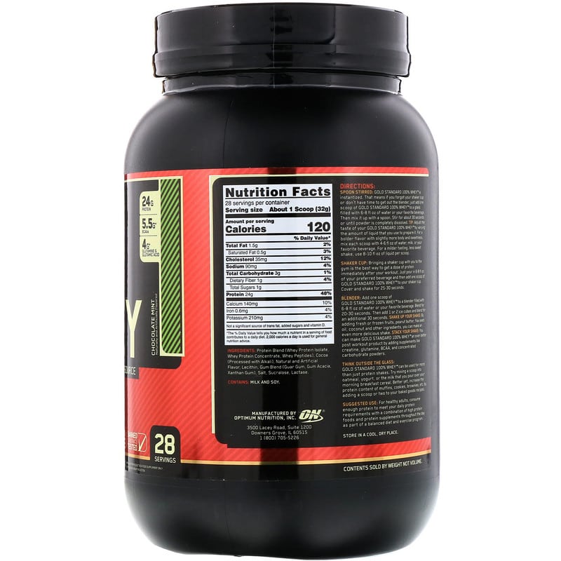Optimum Nutrition, Gold Standard 100% Whey, Chocolate Mint, 1.97 lb (896 g) 748927028621