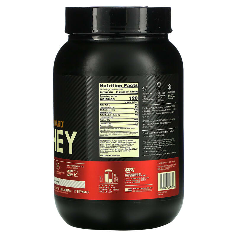 Optimum Nutrition, Gold Standard 100% Whey, Cookies & Cream, 1.84 lb (837 g) 748927028638
