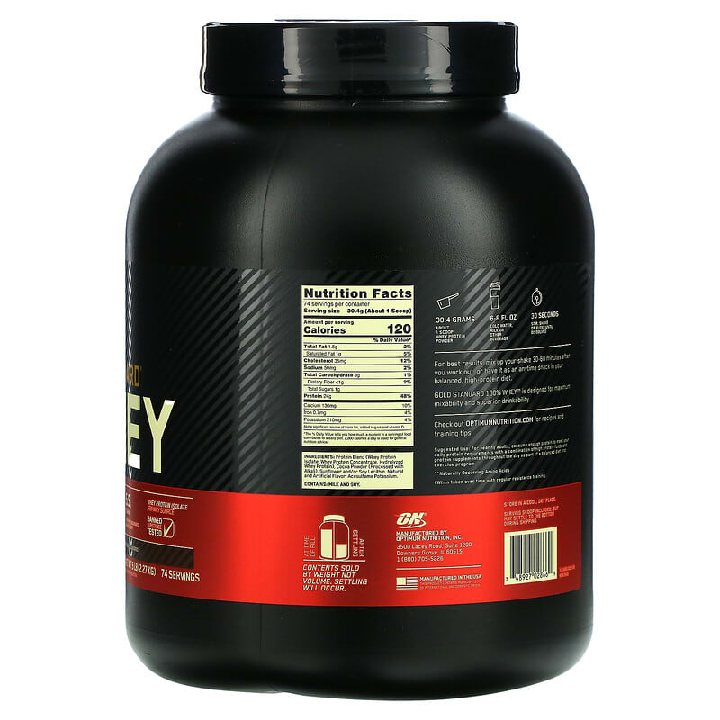 Optimum Nutrition, Gold Standard 100% Whey, Double Rich Chocolate, 5 lbs (2.27 kg) 748927028669