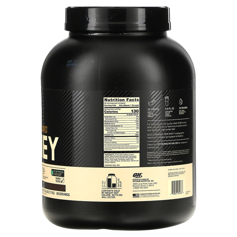 Optimum Nutrition, Gold Standard 100% Whey, Naturally Flavored, Chocolate, 4.8 lb (2.17 kg) 748927052688