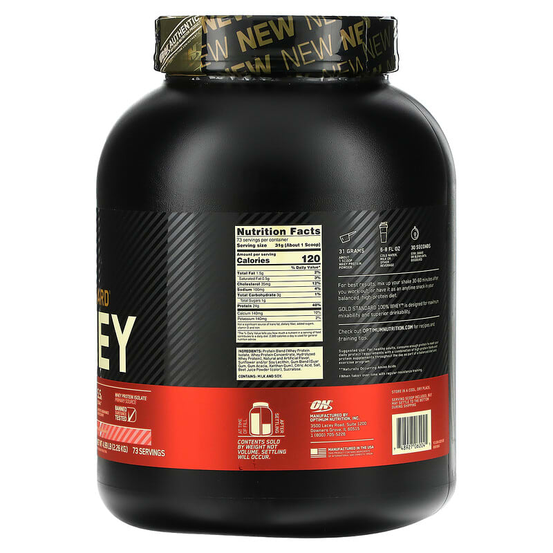 Optimum Nutrition, Gold Standard 100% Whey, Strawberries & Cream, 4.99 lb (2.26 kg) 748927062045