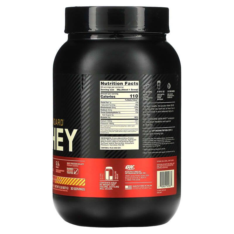 Optimum Nutrition, Gold Standard 100% Whey, Strawberry Banana, 2 lb (907 g) 748927029871