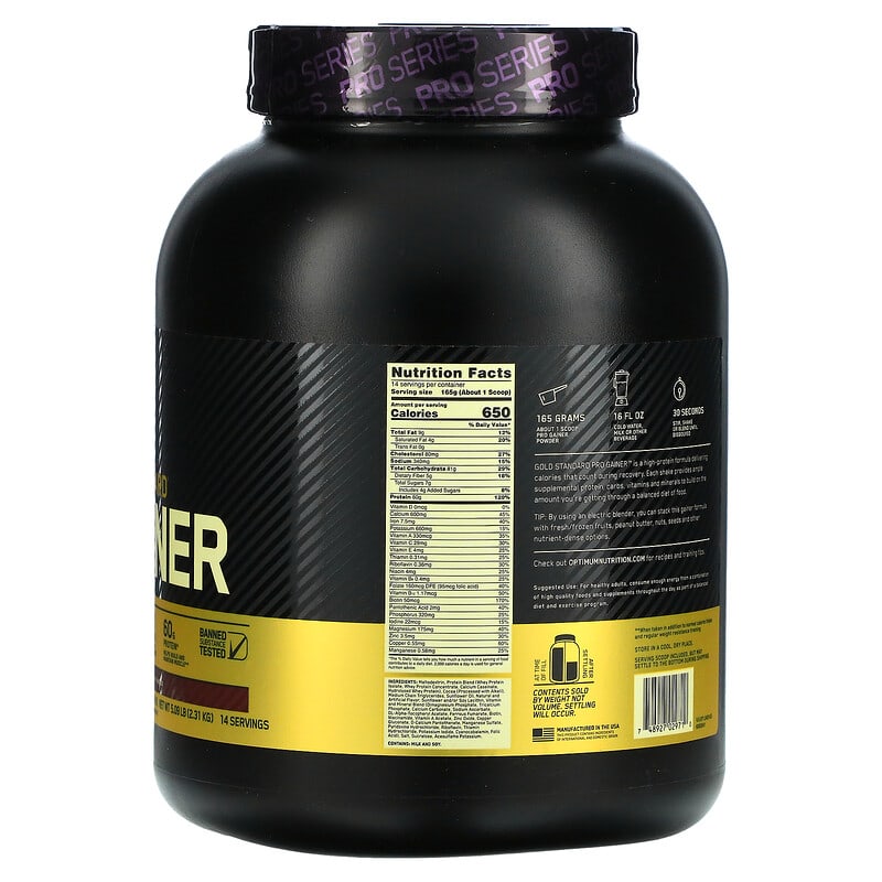 Optimum Nutrition, Gold Standard Pro Gainer, Double Chocolate, 5.09 lb (2.31 kg) 748927029710