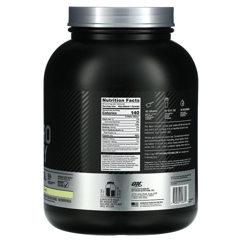 Optimum Nutrition, Platinum Hydro Whey, Velocity Vanilla, 3.52 lb (1.6 kg) 748927026399
