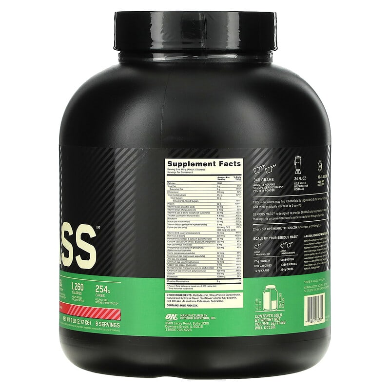 Optimum Nutrition, Serious Mass, High Protein Weight Gain Powder, Strawberry, 6 lb (2.72 kg) 748927023015