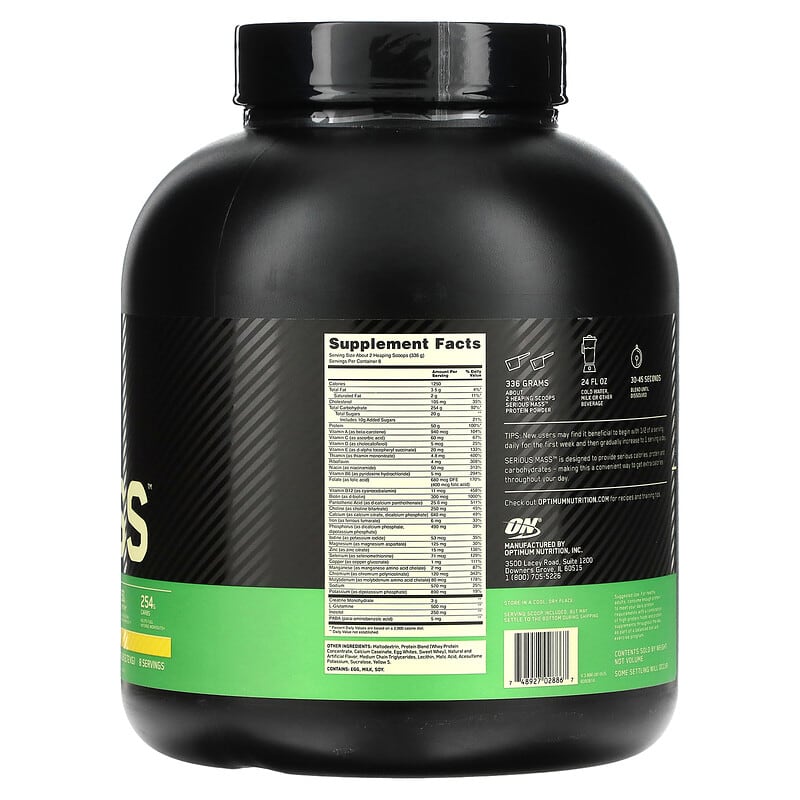 Optimum Nutrition, Serious Mass, Protein Powder Supplement, Banana, 6 lb (2.72 kg) 748927028867