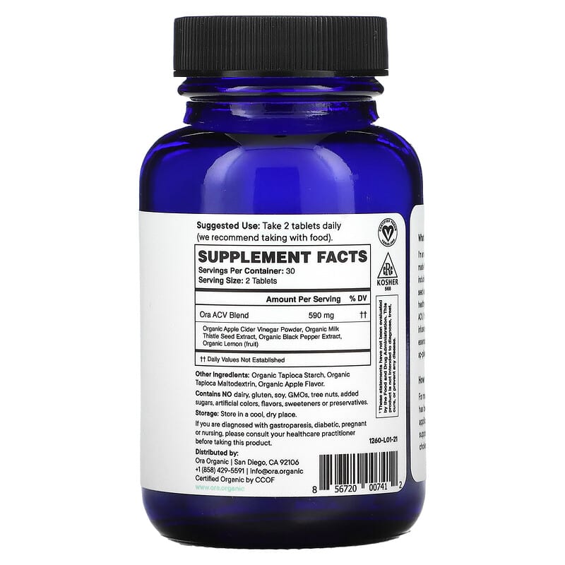 Ora, Appley Ever After, Apple Cider Vinegar Tablets, 500 mg , 60 Tablets 856720007412