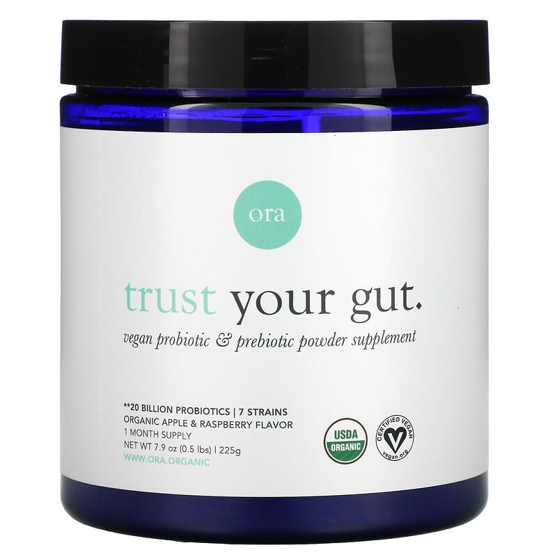 Ora Trust Your Gut Vegan Probiotic & Prebiotic Powder Supplement Organic Apple & Raspberry  7.9 oz (225 g) 856720007672