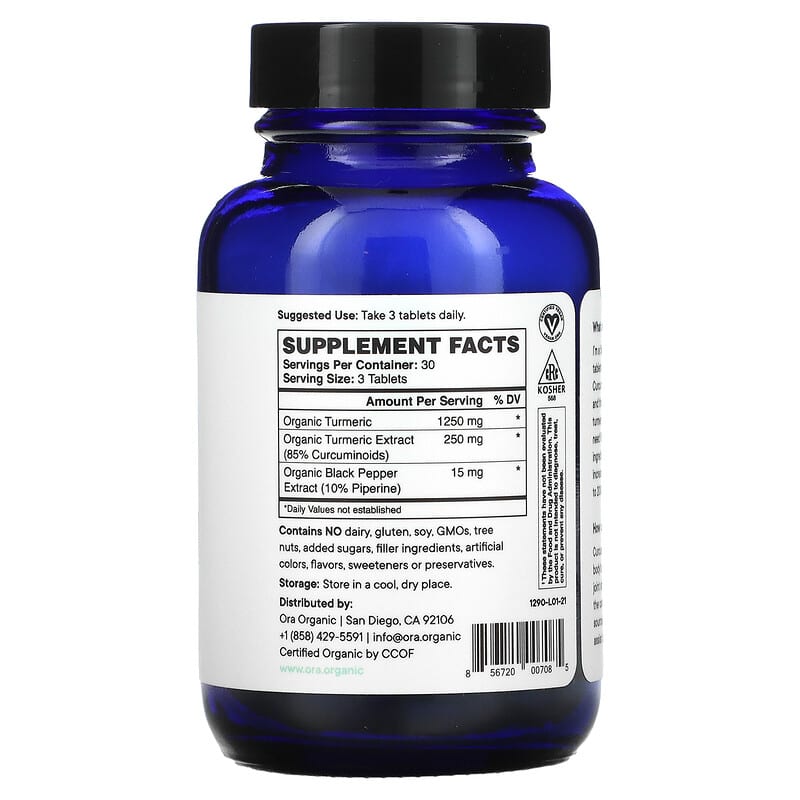 Ora, You're Golden, Organic Turmeric Curcumin, 500 mg, 90 Tablets 856720007085