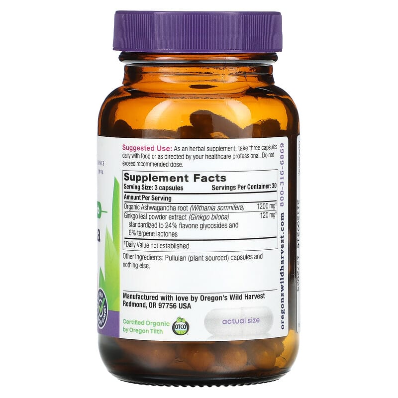 Oregons Wild Harvest, Ashwagandha Ginkgo, 90 Vegan Capsules 706195004709