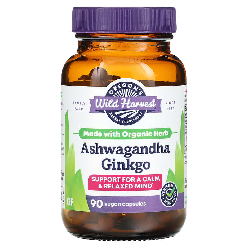 Oregons Wild Harvest Ashwagandha Ginkgo 90 Vegan Capsules 706195004709