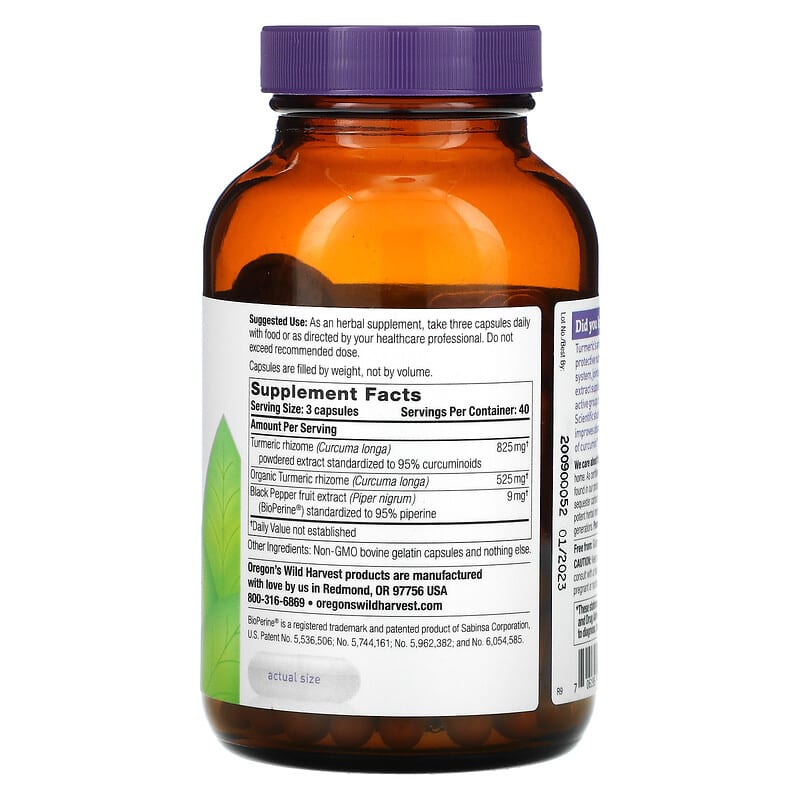 Oregons Wild Harvest, Turmeric, 120 Gelatin Capsules 706195106045