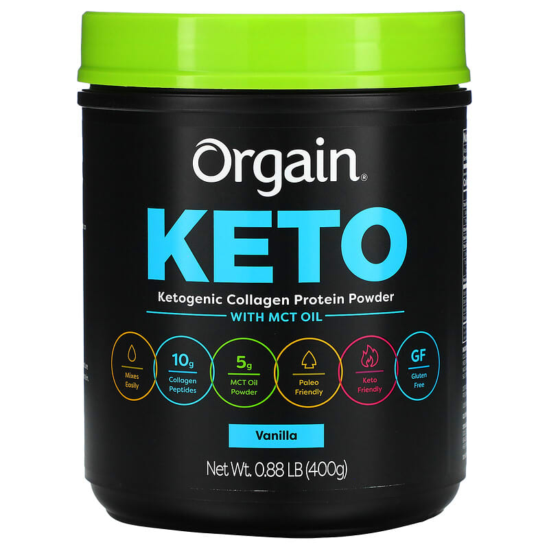 Orgain Keto Ketogenic Collagen Protein Powder with MCT Oil Vanilla 0.88 lb (400 g) 851770007382