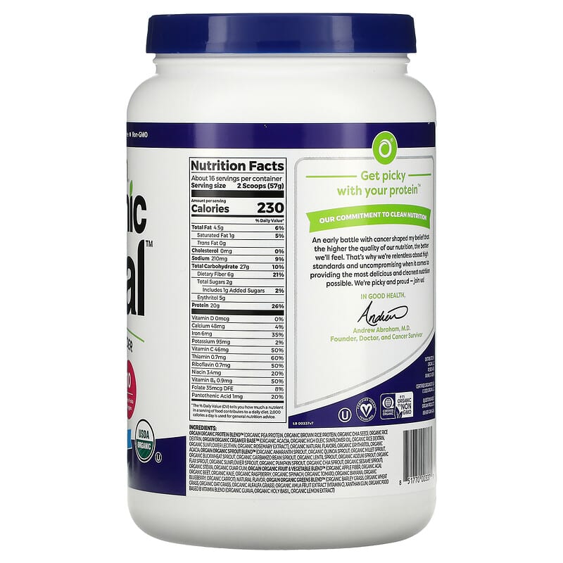 Orgain, Organic Meal, All-In-One Nutrition Powder, Vanilla Bean, 2.01 lbs (912 g) 851770003377