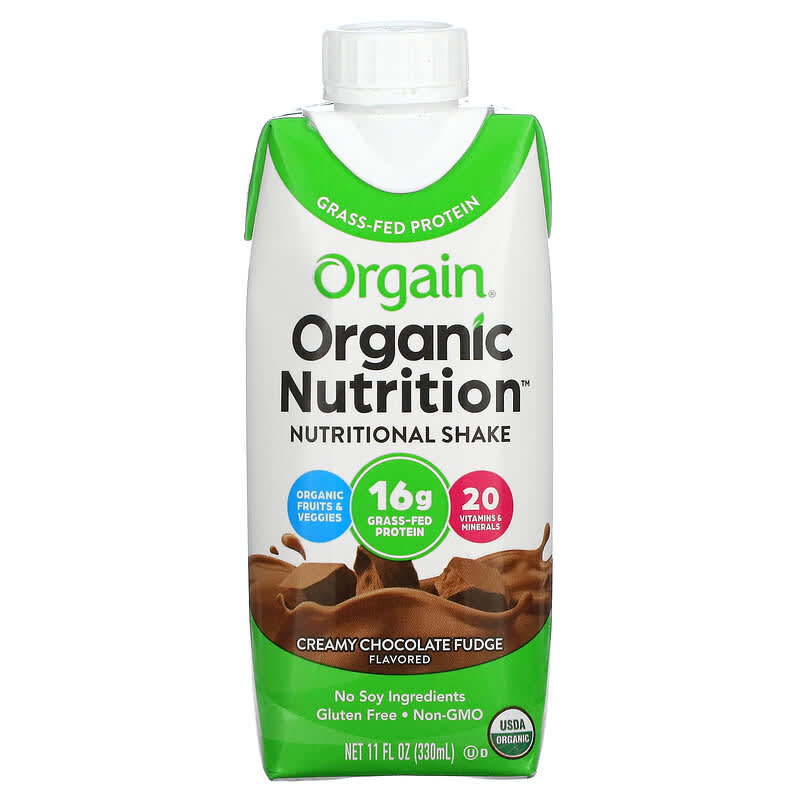 Orgain, Organic Nutrition, Nutritional  Shake, Creamy Chocolate Fudge, 4 Pack, 11 fl oz Each 860547000051