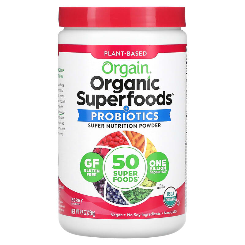 Orgain Organic Superfoods + Probiotics Super Nutrition Powder Berry 9.9 oz (280 g) 851770003964