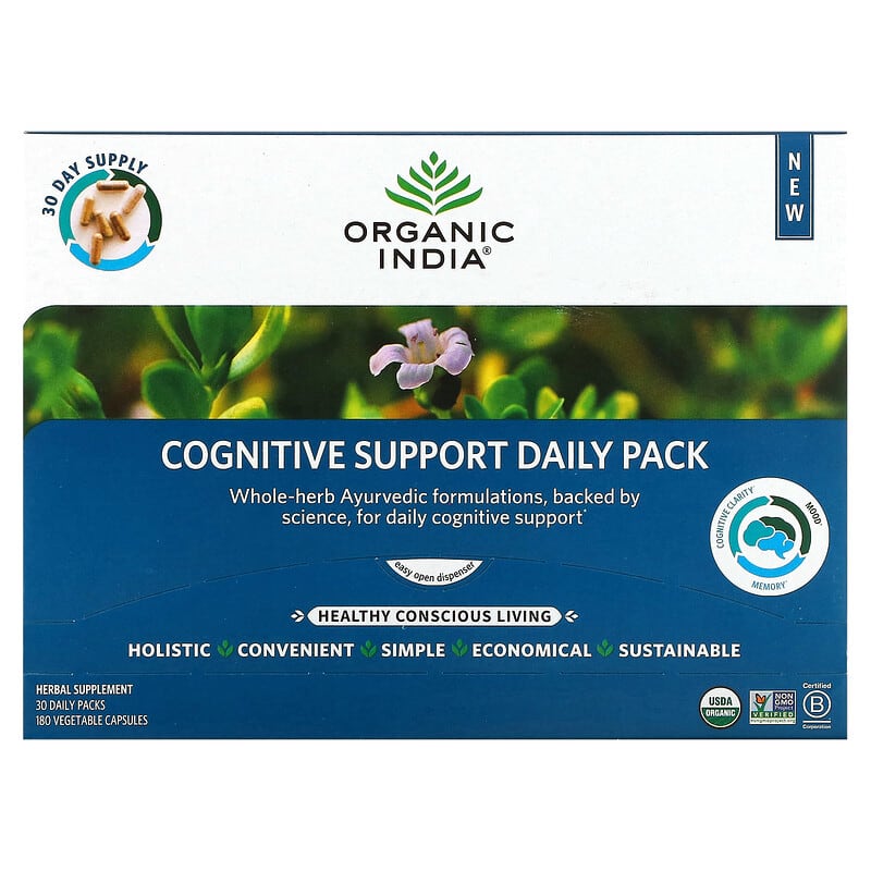Organic India Cognitive Support Daily Pack 30 Daily Packs 180 Vegetable Capsules 850021635206