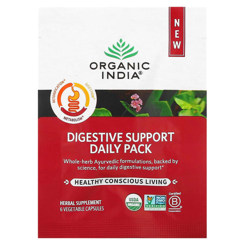 Organic India, Digestive Support Daily Pack, 30 Daily Packs, 180 Vegetable Capsules 850021635190