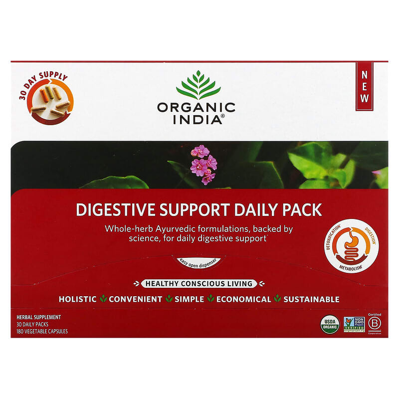 Organic India Digestive Support Daily Pack 30 Daily Packs 180 Vegetable Capsules 850021635190