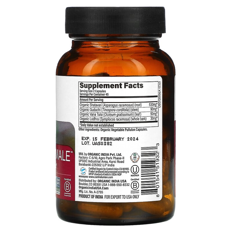 Organic India, Essential Female, Hormonal Balance, 90 Veg Caps 801541519323