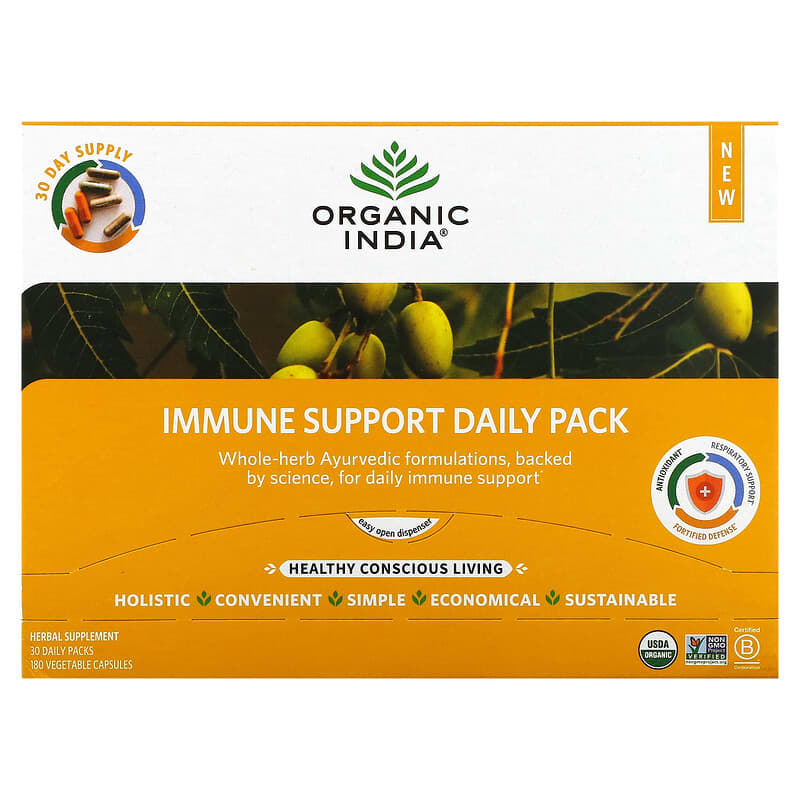 Organic India Immune Support Daily Pack 30 Daily Packs 180 Vegetable Capsules 850021635176