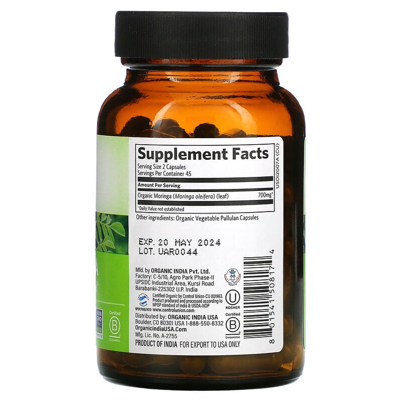 Organic India, Moringa, 90 Vegetarian Caps 801541508174