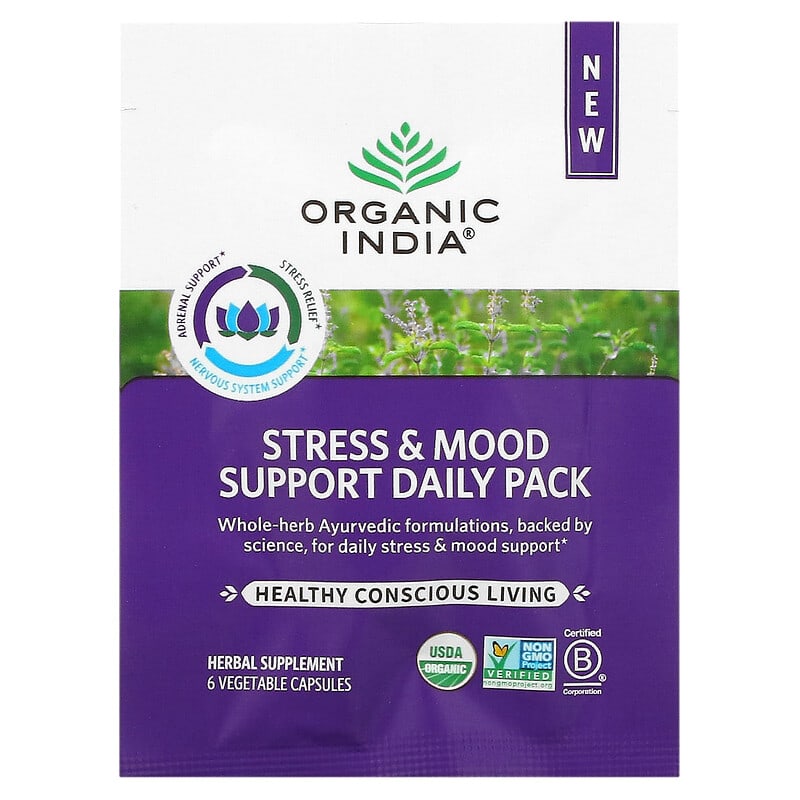 Organic India, Stress & Mood Support Daily Pack, 30 Daily Packs, 180 Vegetable Capsules 850021635183