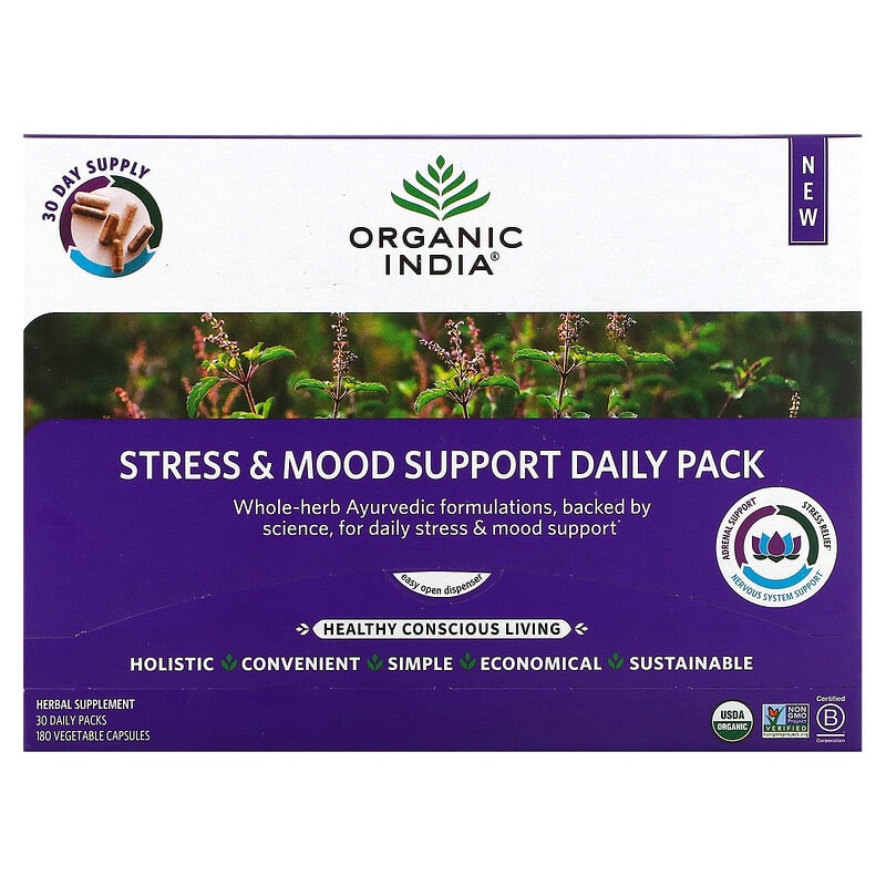 Organic India Stress & Mood Support Daily Pack 30 Daily Packs 180 Vegetable Capsules 850021635183