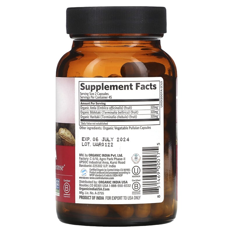 Organic India, Triphala, 90 Vegetarian Caps 851469000175