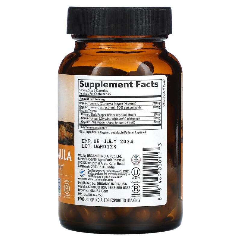 Organic India, Turmeric Formula, 90 Vegetarian Caps 851469000113