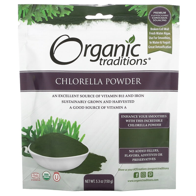 Organic Traditions Chlorella Powder 5.3 oz (150 g) 627733012119